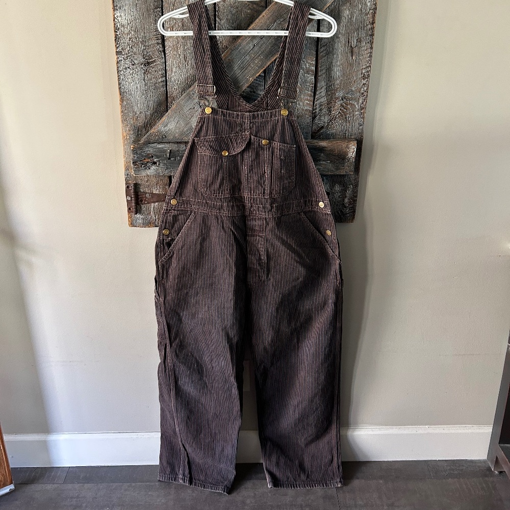 Men's Key Brand Overalls Black & Brown Stripe